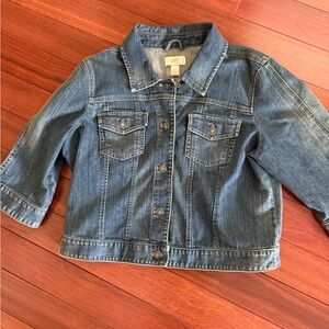Loft Denim Jacket Women's L Blue Stretch Cropped Button Up 3/4 Sleeve